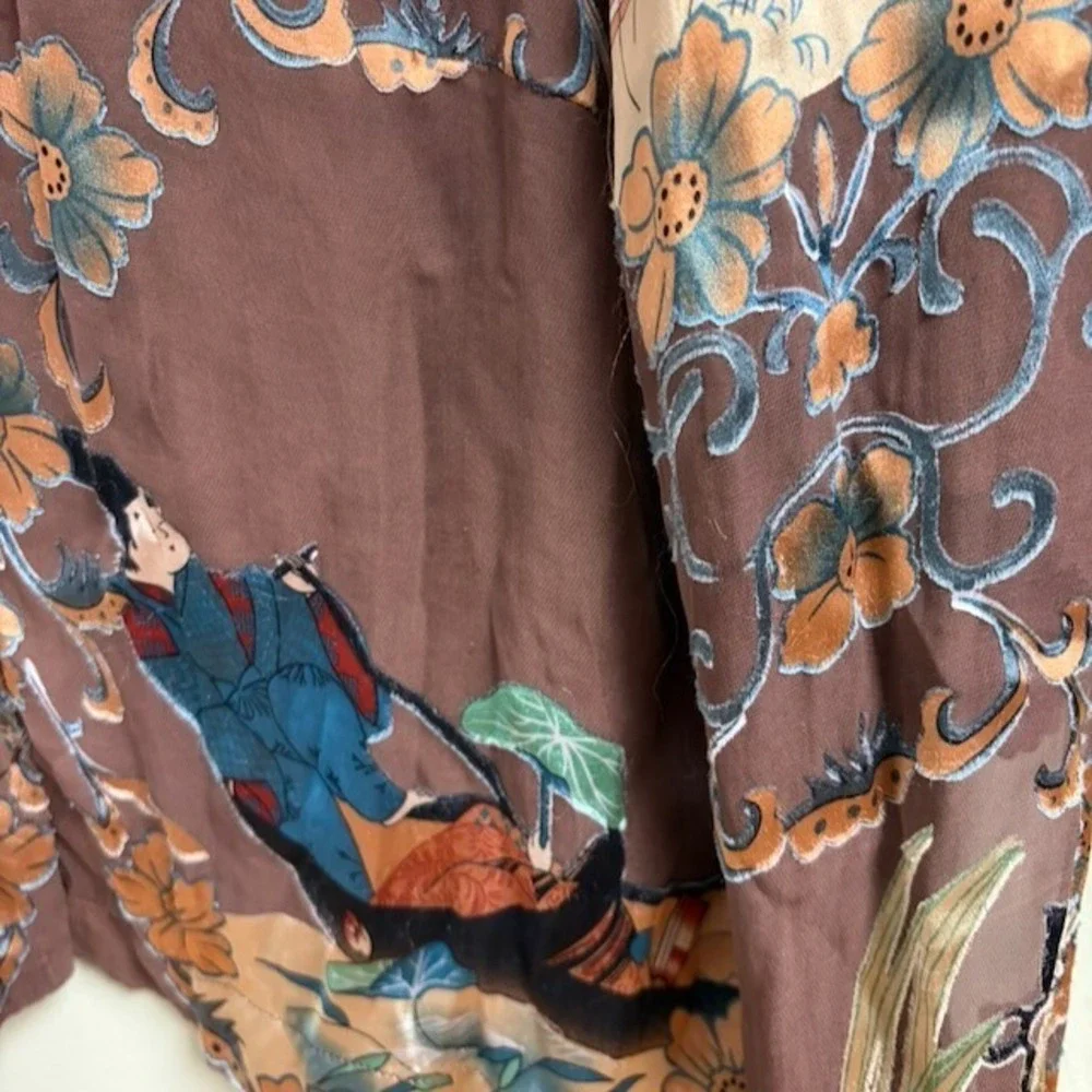 Citron Santa Monica Silk Rayon Button Top M Brown Artsy Lagenlook Boho *flaw - Picture 4 of 16